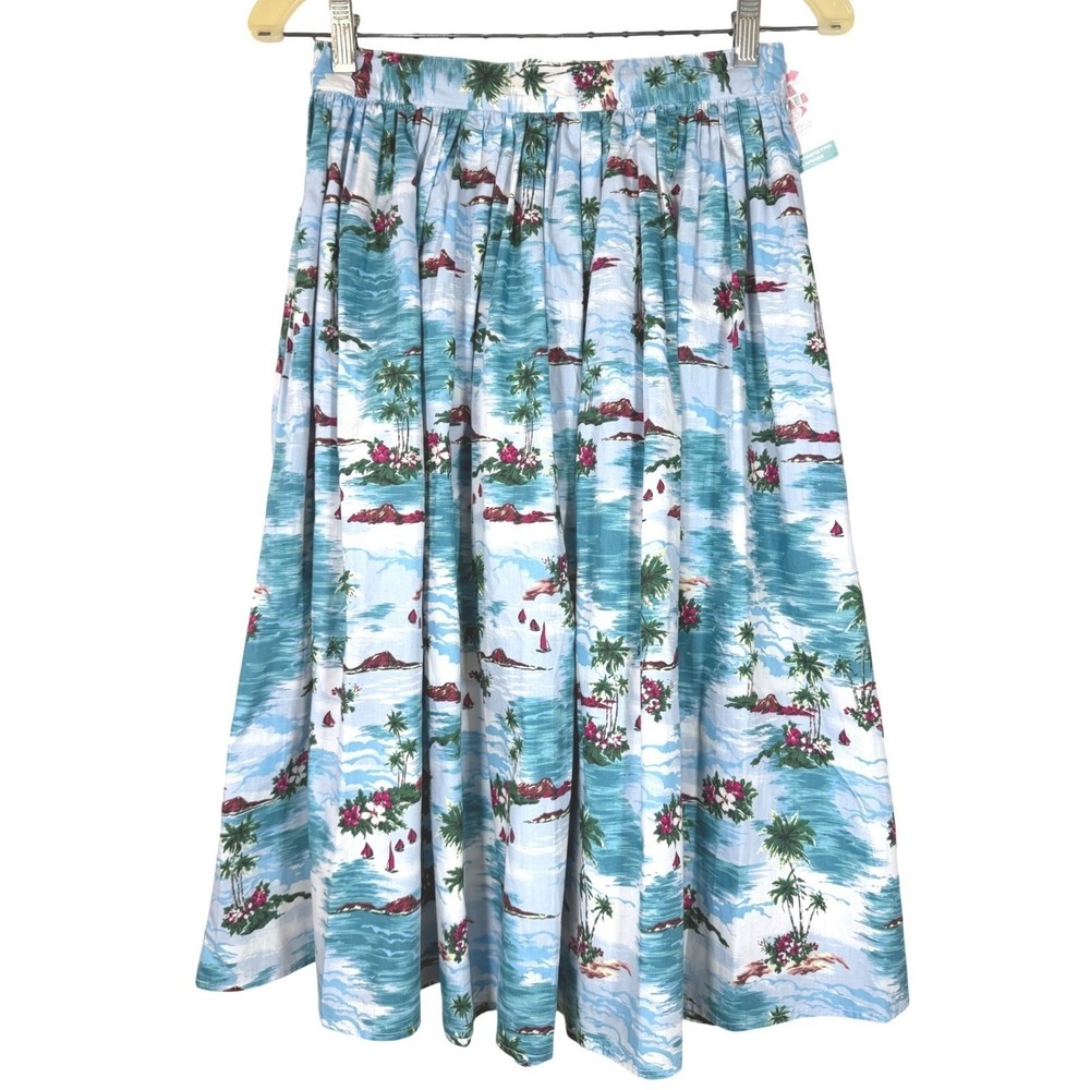 Hell Bunny Nissi Skirt NEW Womens XS 50s Midi Tropical Tiki Retro Pleated Pin Up - Picture 2 of 8